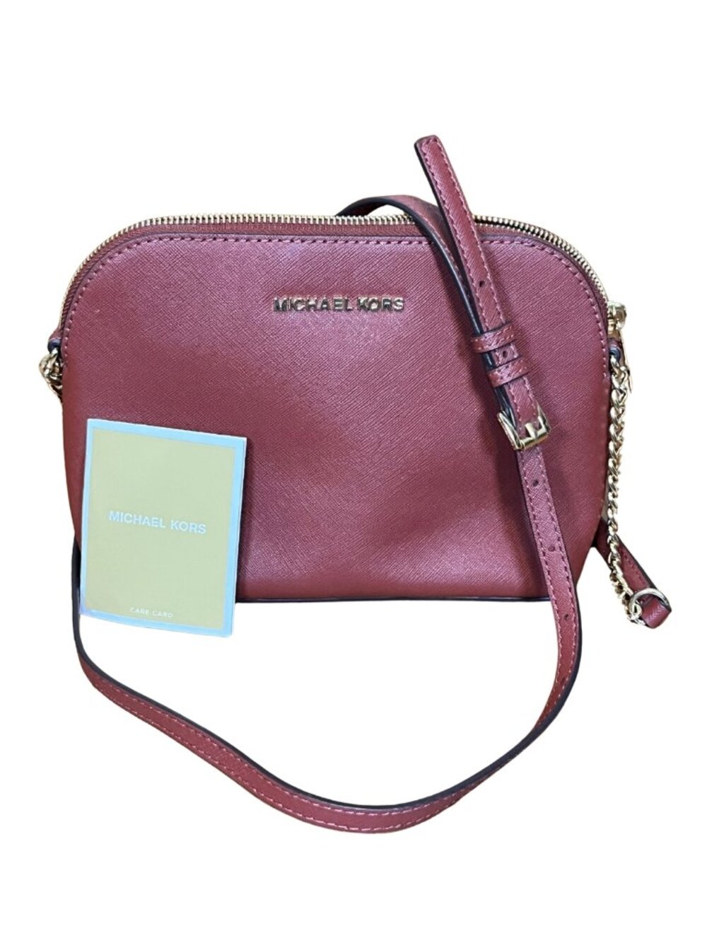 Michael Kors Burgundy Saffiano Leather Small Dome Crossbody Bag